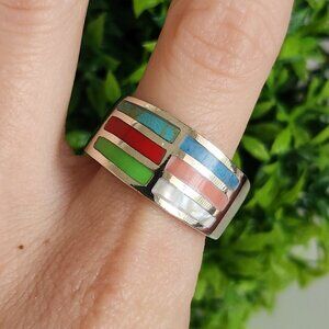 925 Sterling Silver Multi Gemstone Layer Band